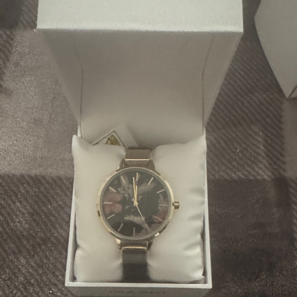 Nine West Gold-Tone Watch with Black Dial